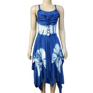 My Choice Corset Handkerchie Hem Size S Blue Tie Dyed Women's Dress NEW #CB5